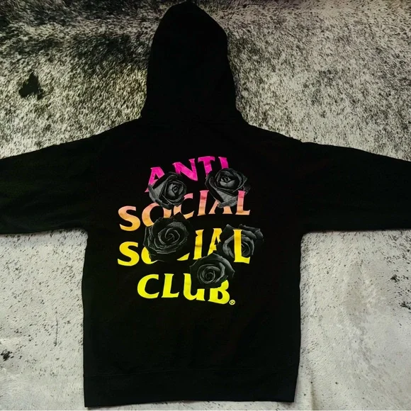 Anti Social Social Club Black Hoodie with Multicolor Logo - Picture 2 of 3